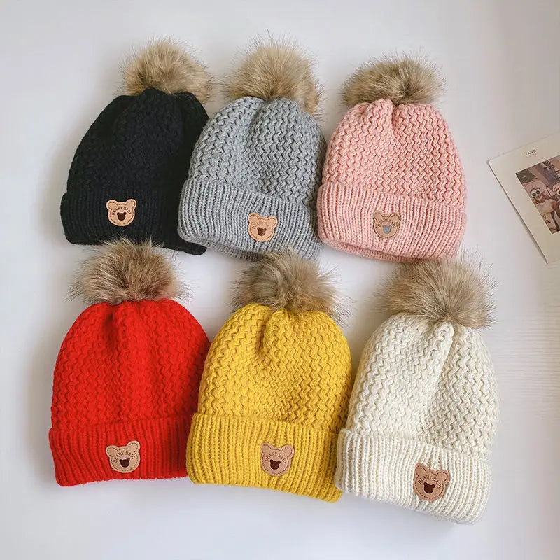 Warm Kids Scarf Beanie Set Cute Cartoon Bear Knitted Hat Scarf Set for Toddler Fashion Autumn Winter Warm Clothes Accessores