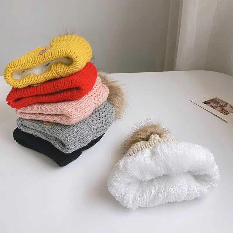 Warm Kids Scarf Beanie Set Cute Cartoon Bear Knitted Hat Scarf Set for Toddler Fashion Autumn Winter Warm Clothes Accessores